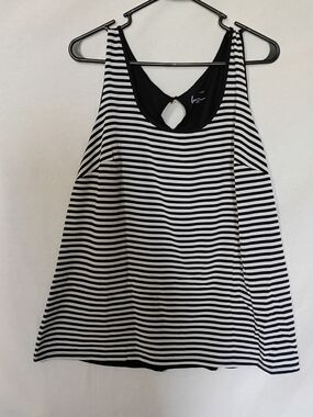 Lane Bryant Black & White Striped Keyhole Tank